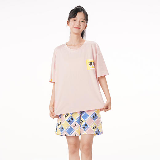 都市丽人亲情蜜语舒适外出春夏睡衣女32支纯棉单面家居服薄款短袖短裤女士棉质套装LH49A2 商品图4