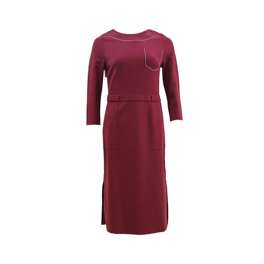 皮尔卡丹女装2024春夏新款黑色红色简约通勤风连衣裙C42DL30T0 商品图3