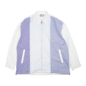 is-ness THOMAS MAISON ZIP SHIRT 英国面料拼接廓形条纹长袖衬衫