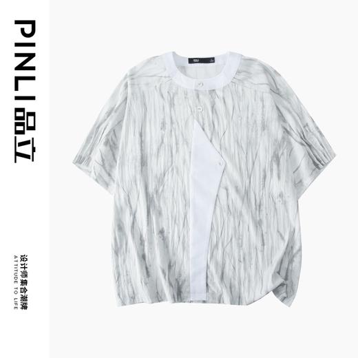 PINLI品立夏季新款中国风印花短袖T恤男士潮牌宽松插肩袖上衣B242111007 商品图4