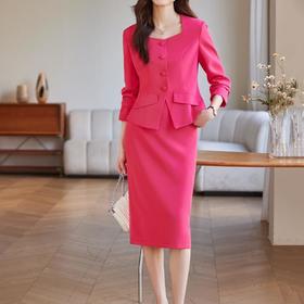 TZF-玫红色西装套装女春季2024新款高级感职业装西服套裙