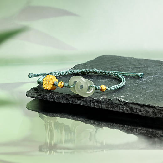 周六福和田玉手绳女黄金玉石桃花环环相扣编绳手链手饰节日礼物 商品图2