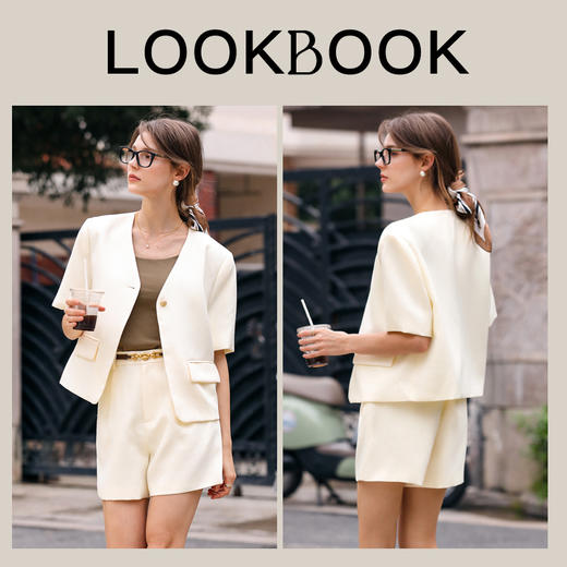OLrain欧芮儿时尚套装女春季2024新款轻熟短袖西装高腰短裤两件套 商品图3