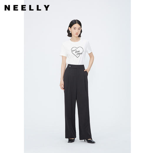 NEELLY纳俪商场同款夏季垂感直筒休闲裤女高腰宽松压褶简约西装裤 N24042H01061 商品图0
