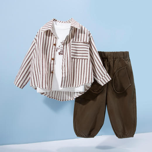 贝贝怡童装男童套装三件套春秋季T恤男宝宝休闲长裤儿童衬衫春装ZB1DT025 商品图5