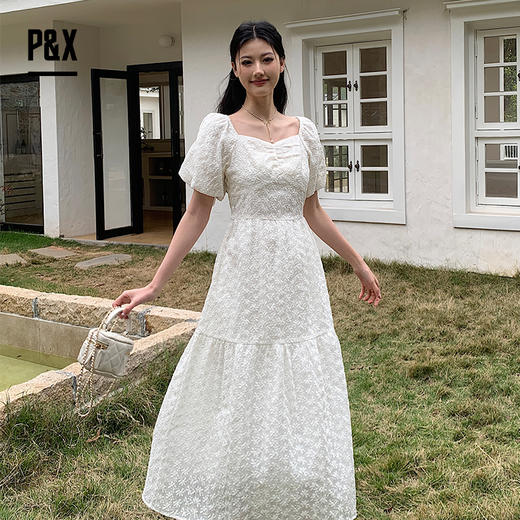 P&X设计师女装夏季 法式初恋甜美连衣长裙 824208286B 白色 商品图2