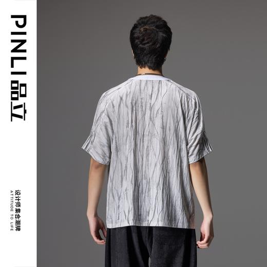 PINLI品立夏季新款中国风印花短袖T恤男士潮牌宽松插肩袖上衣B242111007 商品图3