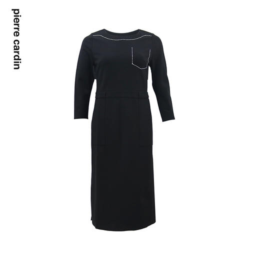 皮尔卡丹女装2024春夏新款黑色简约通勤风连衣裙C42DL30B0 商品图5