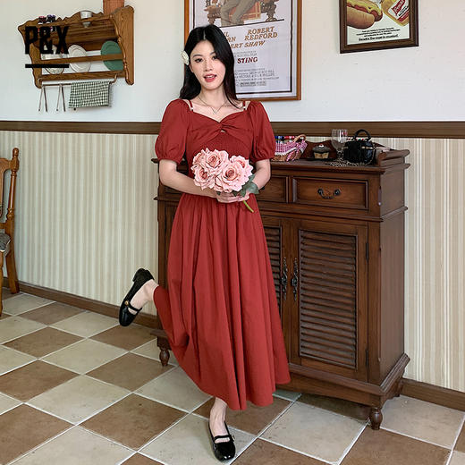 P&X设计师女装 法式收腰显瘦结婚喜庆连衣长裙 824208277 红色 商品图0