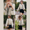 OLrain欧芮儿法式V领针织衫女春季2024新款假两件镂空雪纺衫上衣 商品缩略图2