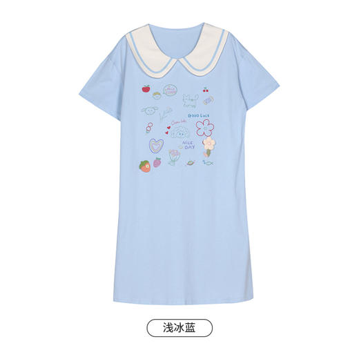 都市丽人生活家居春夏睡衣女32支CVC单面家居服薄款短袖裙女士棉质睡裙LH46D1 商品图2
