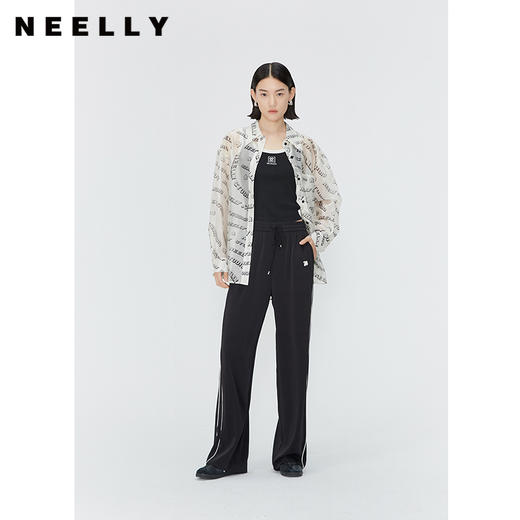 NEELLY纳俪商场同款高腰垂感拖地裤女夏流行设计感撞色休闲阔腿裤 N24041H01027 商品图1
