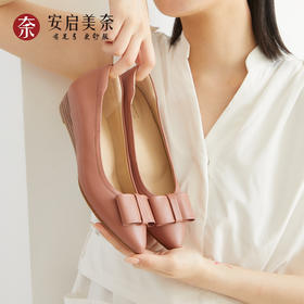 ARCHCONTACT安启美奈尖头蝴蝶结全羊皮坡跟单鞋52716