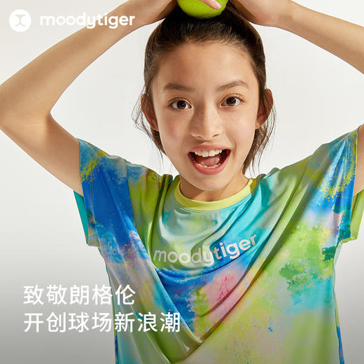 【24年夏新品】moodytiger24年夏新款女童运动休闲印花网球短袖T恤4221011 商品图2