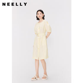 NEELLY纳俪商场同款淡黄色温柔收腰连衣裙女夏气质百搭显瘦大摆裙 N24041Y01021