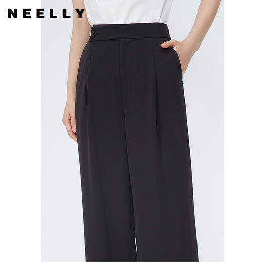 NEELLY纳俪商场同款夏季垂感直筒休闲裤女高腰宽松压褶简约西装裤 N24042H01061 商品图2