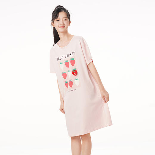 都市丽人生活家居春夏睡衣女32支CVC单面家居服薄款短袖裙女士棉质睡裙LH46C8 商品图1