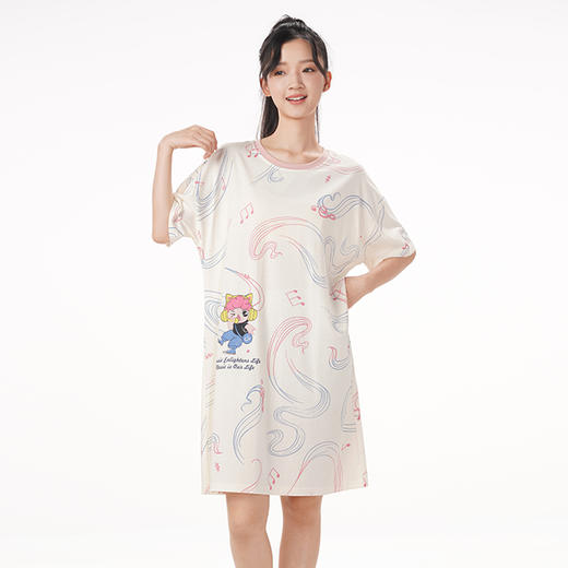 都市丽人生活家居春夏睡衣女32支纯棉单面家居服薄款短袖裙女士棉质睡裙LH46D5 商品图4