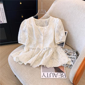 AHM-20718国风盘扣温柔气质方领蕾丝衬衫2024夏季新款时尚减龄休闲短袖上衣