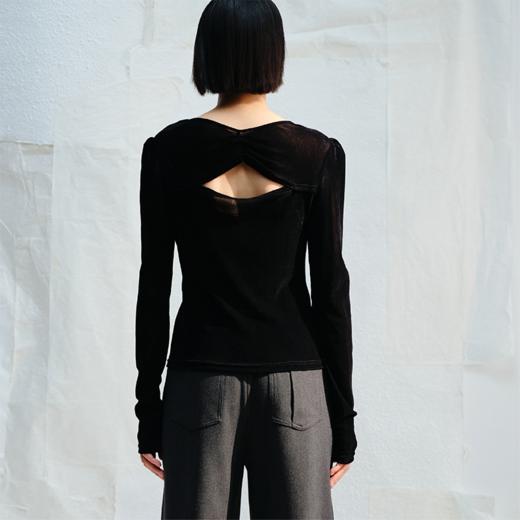 LIYIHAN植绒修身蝴蝶结镂空上衣 Y241S04890 商品图3