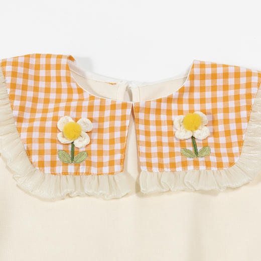 贝贝怡女童圆领卫衣2024春季新款甜美可爱格纹花朵儿童休闲长袖上衣ZB1DS055 商品图3