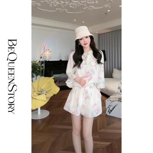 余潇潇【荷塘月色】新中式提花亲肤舒适斜门襟盘扣上衣&短裤套装 商品图0