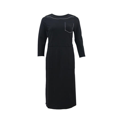 皮尔卡丹女装2024春夏新款黑色简约通勤风连衣裙C42DL30B0 商品图3