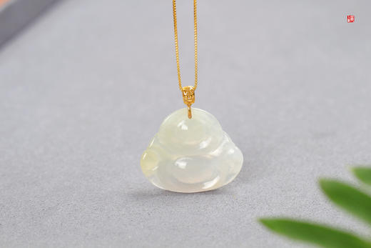 天然黄翡【笑佛】吊坠 镶嵌：18k金镶 商品图3