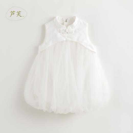 【马克珍妮 芦芙】女童新中式旗袍领网纱花苞连衣裙夏装新款240859 商品图2