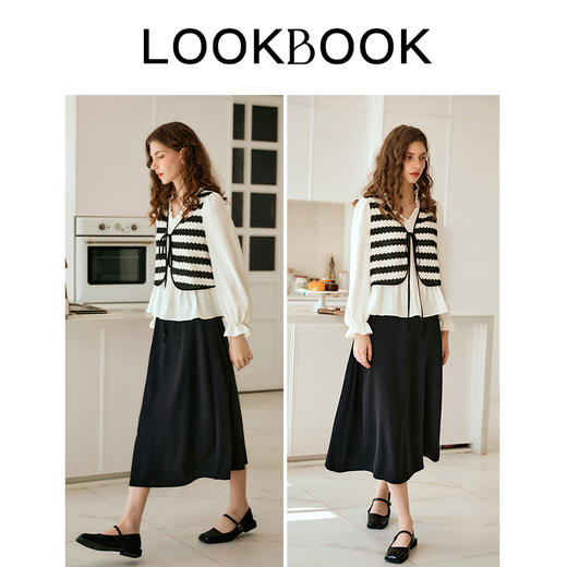 OLrain欧芮儿黑白色雪纺衫女春季2024新款法式拼接假两件衬衫上衣 商品图4