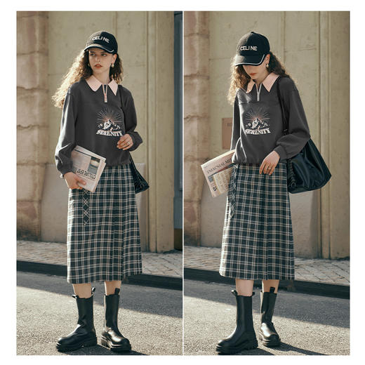 OLrain欧芮儿美式POLO领卫衣女春季2024年新款宽松复古印花上衣 商品图4