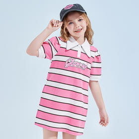 笛莎Deesha 女童裙子2024新款蝴蝶领条纹连衣裙