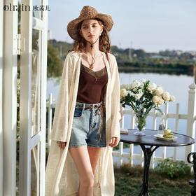 OLrain欧芮儿奶茶色短外套女春季2024年新款波西米亚镂空针织衫