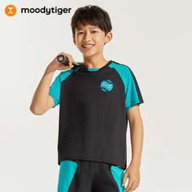 【24年夏新品】moodytiger24年夏新款男童运动户外圆领撞色网球短袖T恤42110114