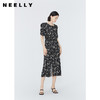 NEELLY纳俪商场同款印花短袖连衣裙女侧腰打褶显瘦泡泡袖开叉裙子 N24041Y01022 商品缩略图1