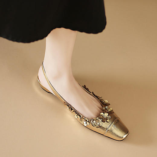 【预售5天】文艺复古风，头层鳗鱼纹羊皮低跟后空凉鞋QQJ&1173F 商品图4