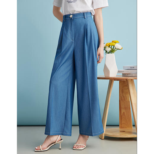 EITIE爱特爱夏季新款利落通勤高腰显瘦直筒垂坠阔腿裤长裤B2405310 商品图2