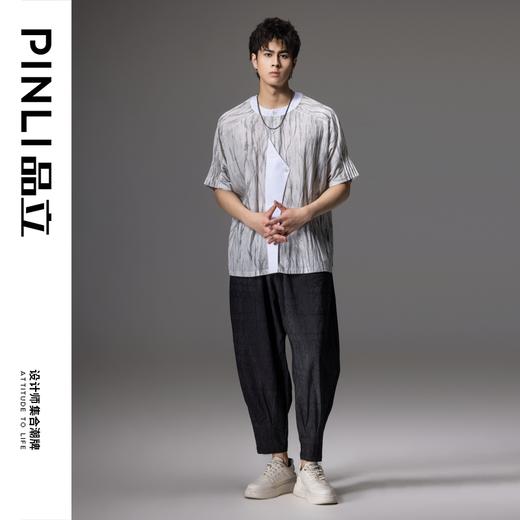 PINLI品立夏季新款中国风印花短袖T恤男士潮牌宽松插肩袖上衣B242111007 商品图2