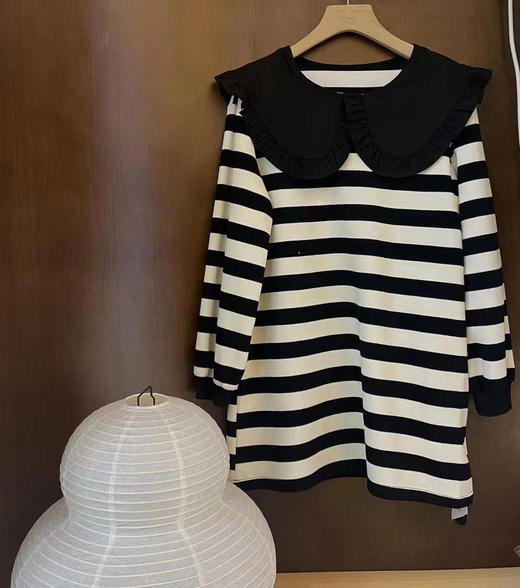 【E选线上专供】娃娃领条纹卫衣短款连衣裙-E22032107（3月24日截单后5-7天发货） 商品图4