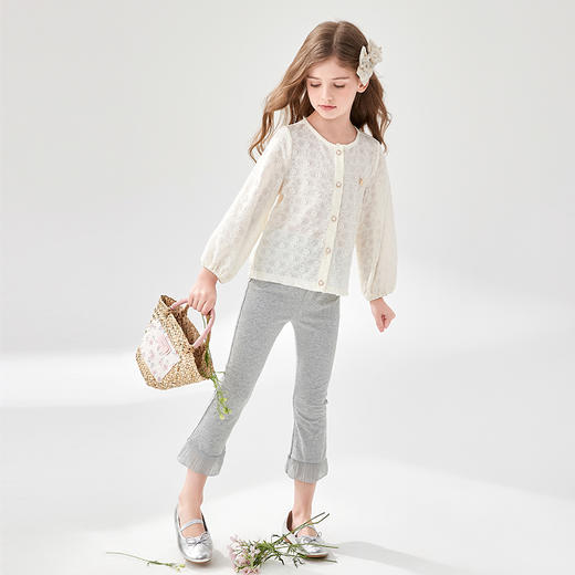 笛莎Deesha 女童裤子2024新款花边喇叭打底裤 商品图2