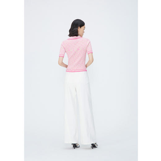 NEELLY纳俪商场同款甜美渐变粉色拉链针织衫女夏修身显瘦短袖上衣 N24042A01036 商品图3