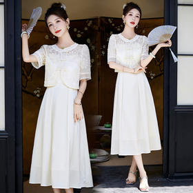 优雅新中式，刺绣重工连衣裙两件套HR-YRX9109