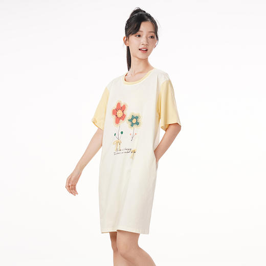 都市丽人生活家居春夏睡衣女32支CVC单面家居服薄款短袖裙女士棉质睡裙LH46D9 商品图1