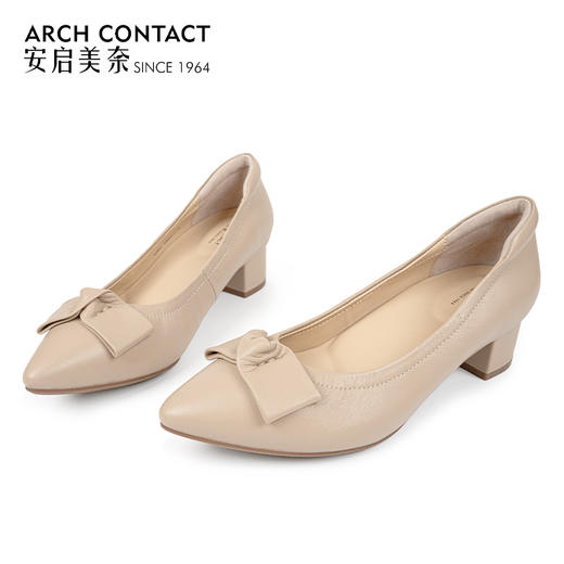 安启美奈ARCHCONTACT尖头蝴蝶结小高跟单鞋52803 商品图3