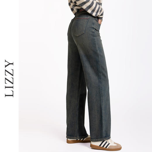 LIZZY2024早秋都市休闲抓毛保暖新疆棉洗水直筒裤休闲百搭牛仔裤{配腰带}7900 商品图2