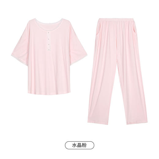 都市丽人舒适外出春夏睡衣女冰丝绵家居服薄款短袖长裤女士棉质套装LH42F1 商品图13