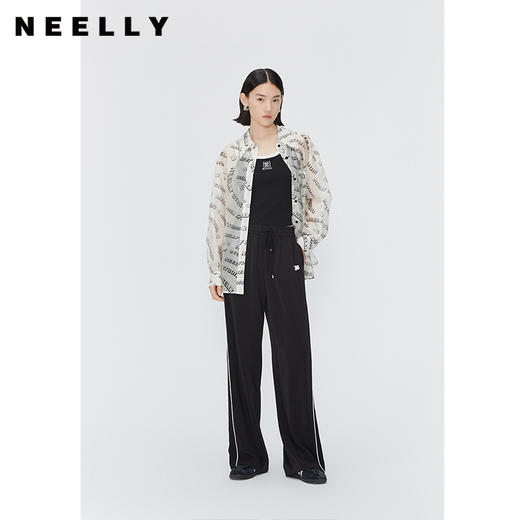 NEELLY纳俪商场同款夏季莱赛尔印花衬衫外套女落肩袖微透外搭上衣 N24041B01010 商品图0