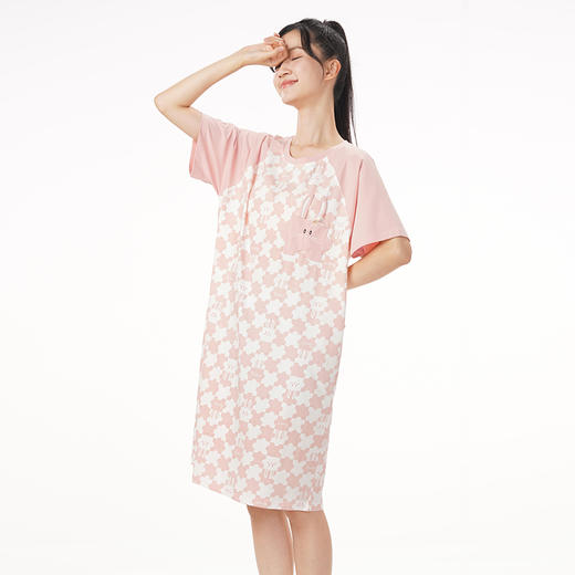 都市丽人生活家居春夏睡衣女32支纯棉单面家居服薄款短袖裙女士棉质睡裙LH46E4 商品图1