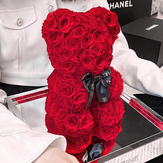 VBEINGS花语 永生花小熊玫瑰 礼盒送女生老婆生日情人节礼物摆件 商品图3