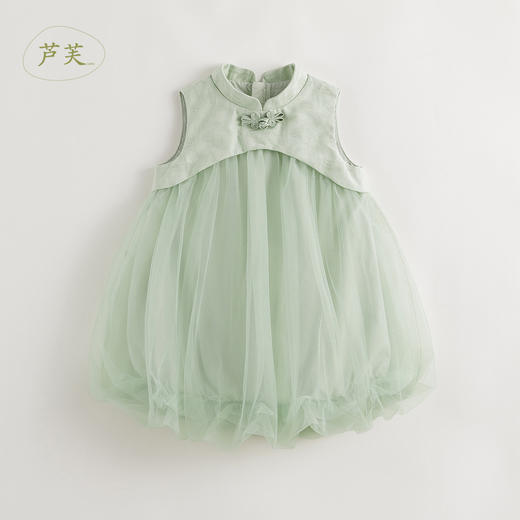 【马克珍妮 芦芙】女童新中式旗袍领网纱花苞连衣裙夏装新款240859 商品图1